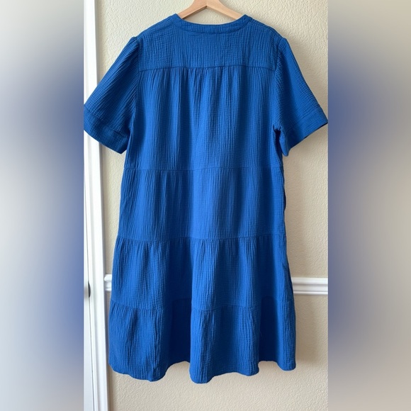 Chico’s 100% Cotton Gauze Tiered V Neck Blue Midi Dress Short Sleeve Size XXL - Picture 11 of 11